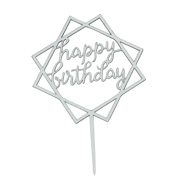 Elegant Silver - Happy Birthday Cake Topper 1
