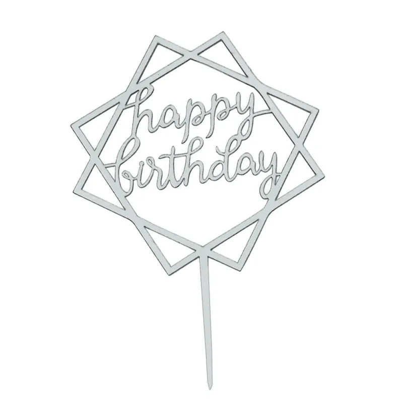 Elegant Silver - Happy Birthday Cake Topper 1